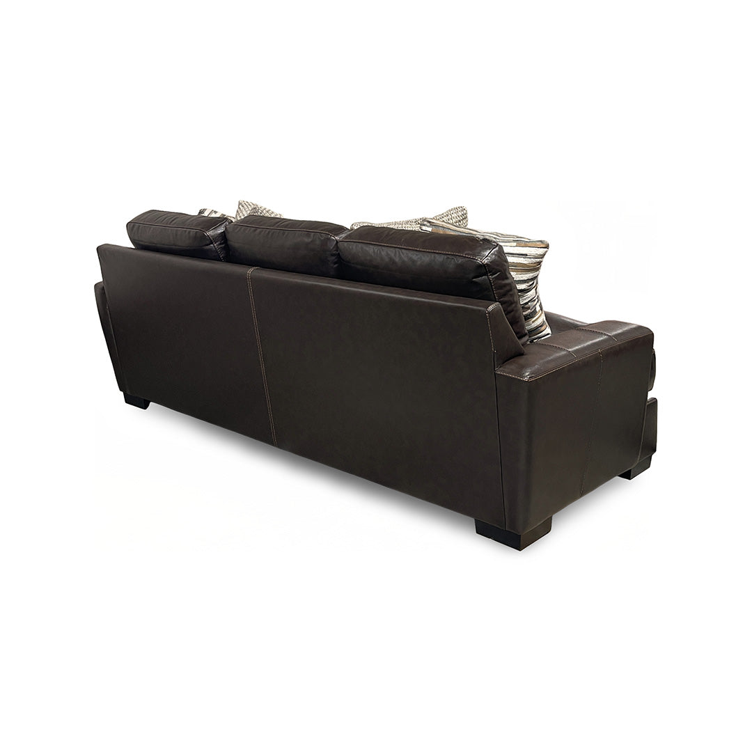 Bodie Leather Sofa from Michael Nicholas Designs in Brown with Accent Pillows, Hardwood Frame, Made in USA - Leather detail