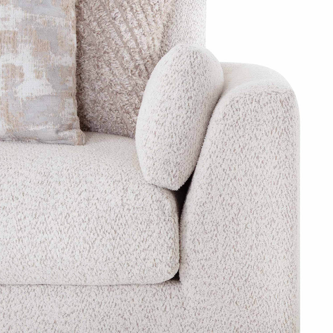 Bombay Sectional (4-Piece) from Franklin Corporation in Beige Bouclé with Accent Pillows, Reversible Cushions, Made in USA - Front view