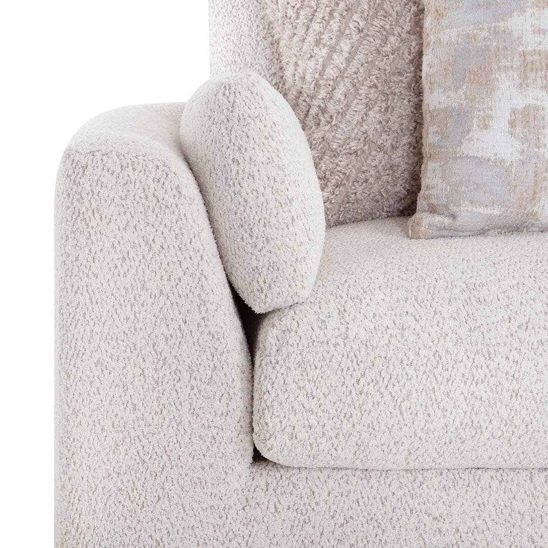 Bombay Sectional II (5-Piece) from Franklin Corporation in Beige Bouclé with Accent Pillows, Reversible Cushions, Made in USA - Front view