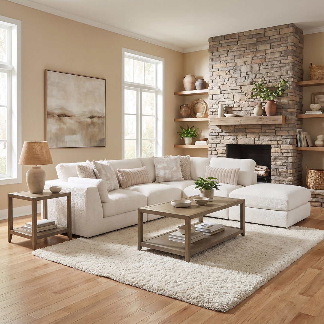 Bombay Sectional II (5-Piece) from Franklin Corporation in Beige Bouclé, Made in USA - Alternate angle