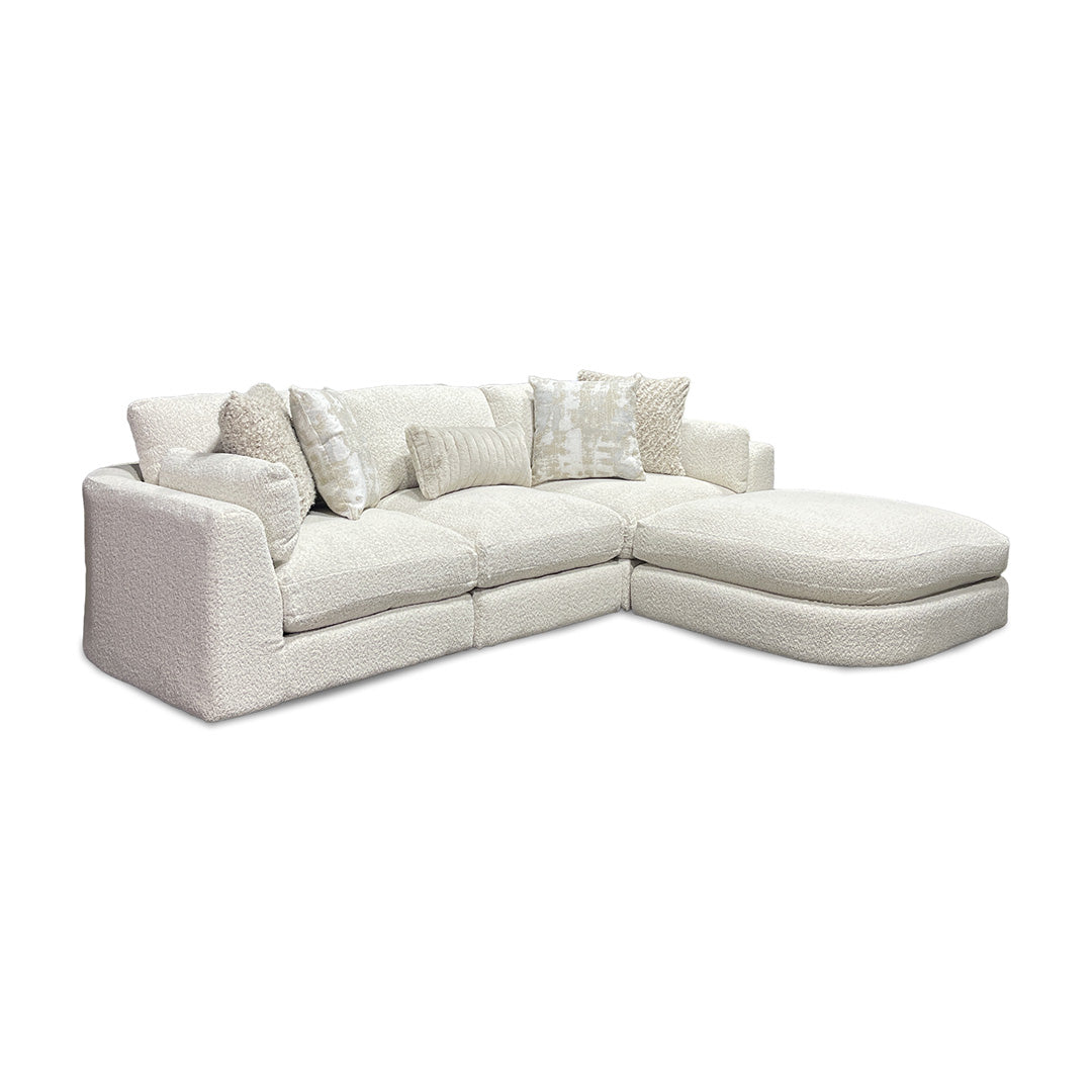 Bombay Sectional (4-Piece) from Franklin Corporation in Beige Bouclé with Accent Pillows, Reversible Cushions, Made in USA