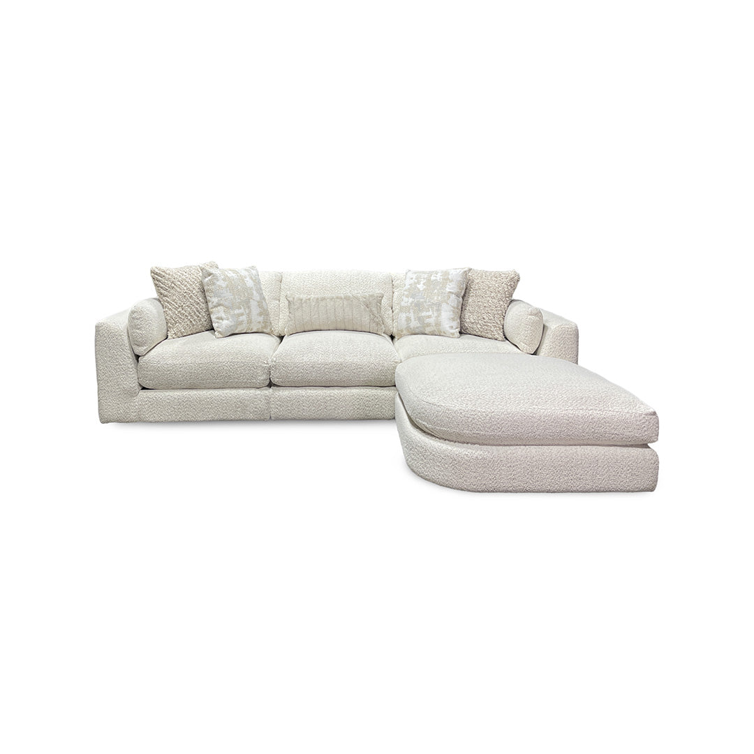 Bombay Sectional (4-Piece) from Franklin Corporation in Beige Bouclé with Accent Pillows, Reversible Cushions, Made in USA - Side view