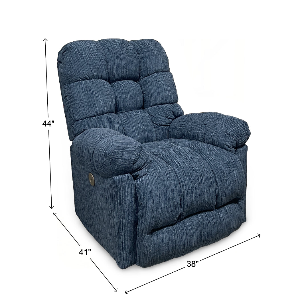 Brosmer Power Swivel Glider Recliner from Best Home Furnishings in Blue Performance Fabric, Made in USA - Reclined position