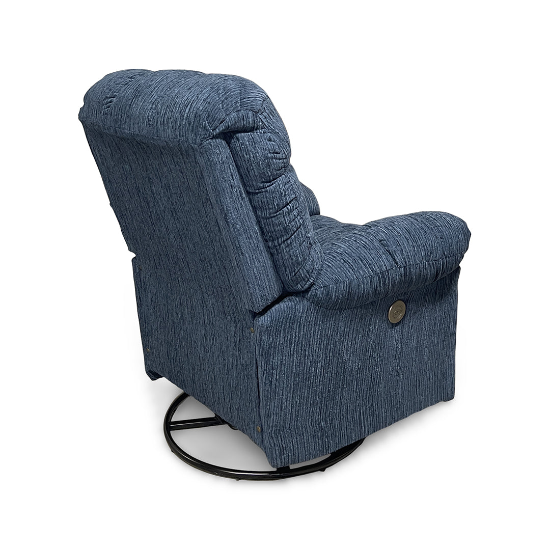 Brosmer Power Swivel Glider Recliner from Best Home Furnishings in Blue Performance Fabric, Made in USA - Reclined position
