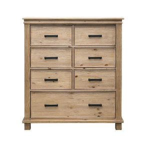 Glacier Point Chest. 7 Drawer Chest made from solid reclaimed pine with Dovetail Drawer construction. Finished in golden java with oxidized iron handles.