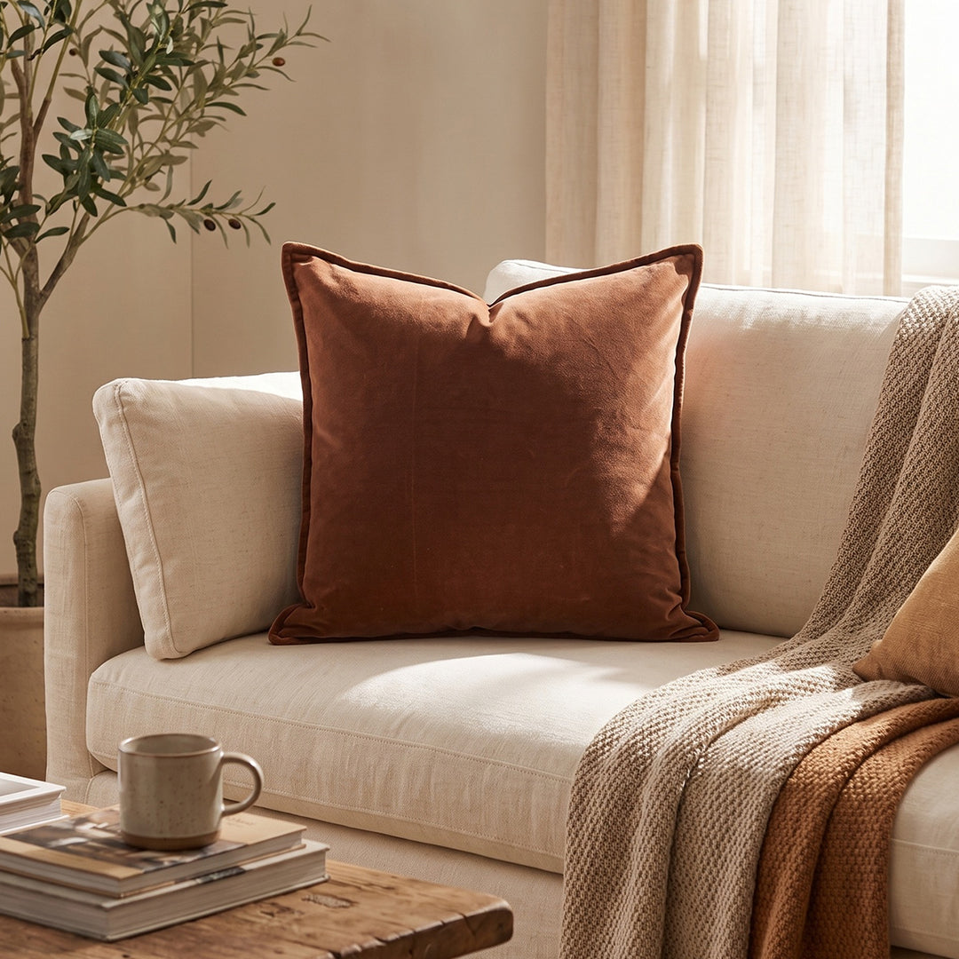 Marrón Velvet Almohada de terciopelo de algodón from Surya - Brown finish