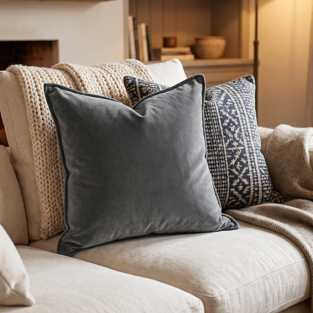 Gray Cotton Velvet Pillow from Surya - Detail view