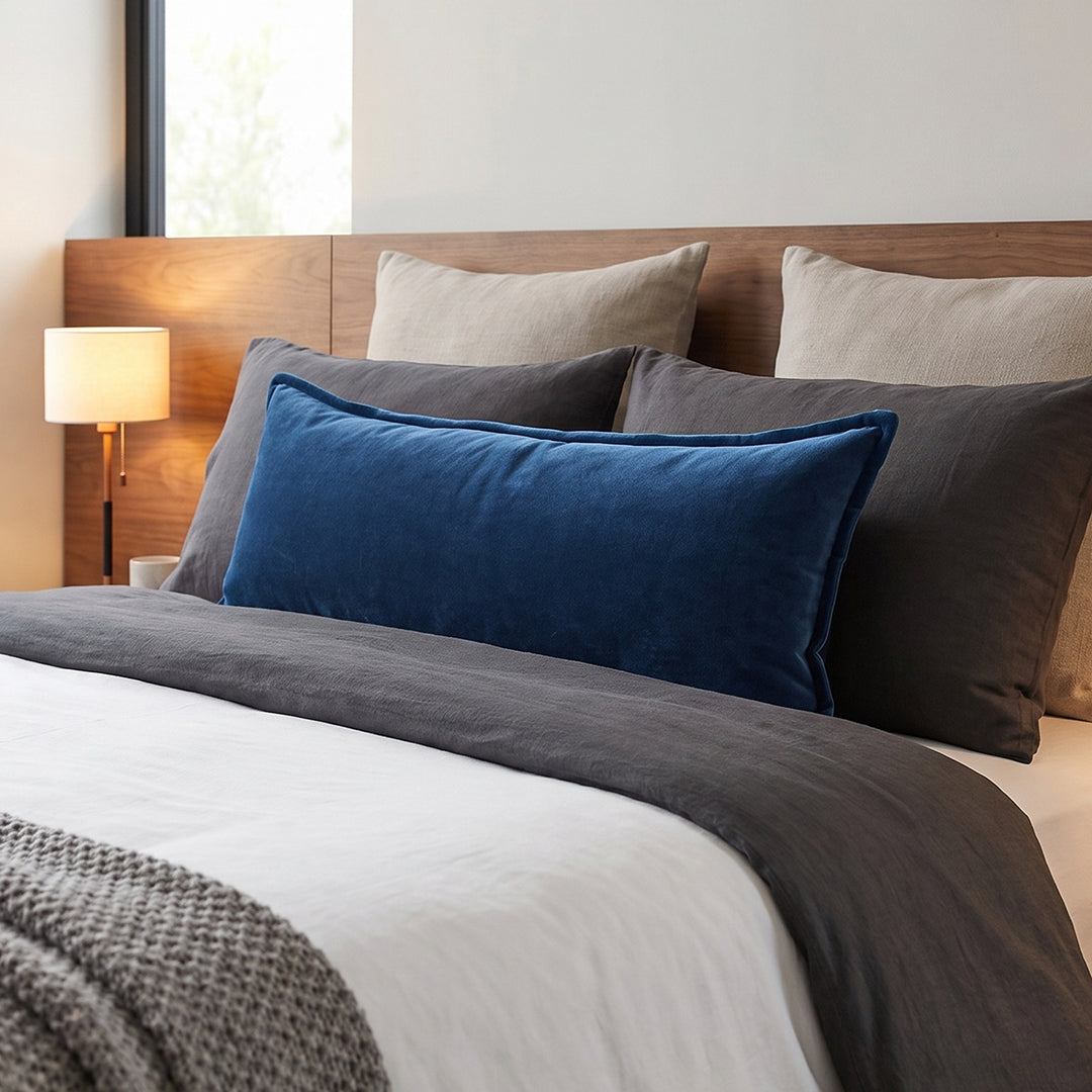 Cotton Velvet Pillow - Blue