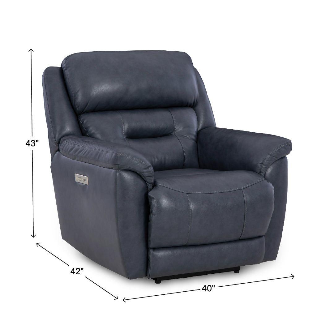 Cyan Leather Zero-G Reclining Set from Home Stretch in Blue, Made in USA - Reclined position