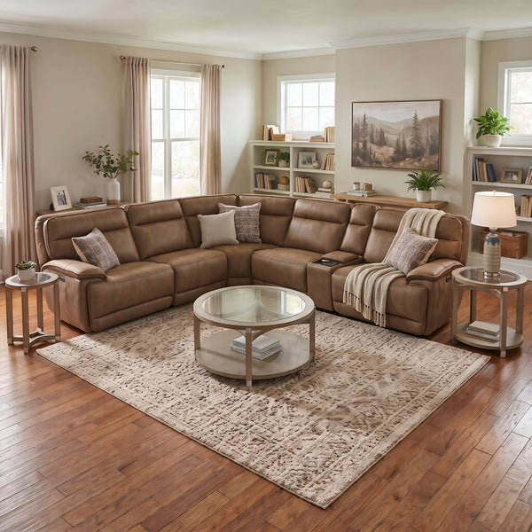 Daniel Zero-G Power Reclining Sectional (6-Piece) from Cheers in Brown Polyester - Alternate angle