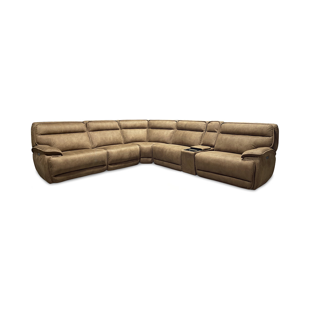 Daniel Zero-G Power Reclining Sectional (6-Piece) from Cheers in Brown Polyester with Cup Holders, Power Headrest - Reclined position