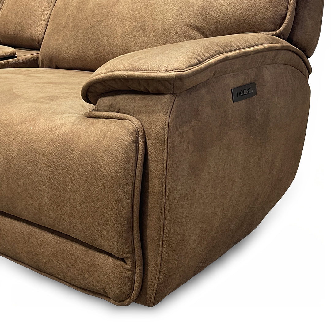 Daniel Zero-G Power Reclining Sectional (6-Piece) from Cheers in Brown Polyester with Cup Holders, Power Headrest - Reclined position