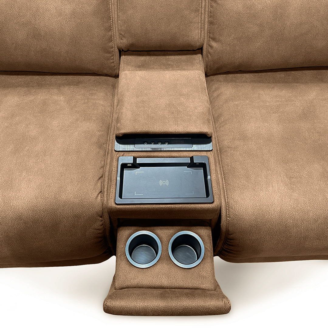 Daniel Zero-G Power Reclining Sectional (6-Piece) from Cheers in Brown Polyester with Cup Holders, Power Headrest - Reclined position
