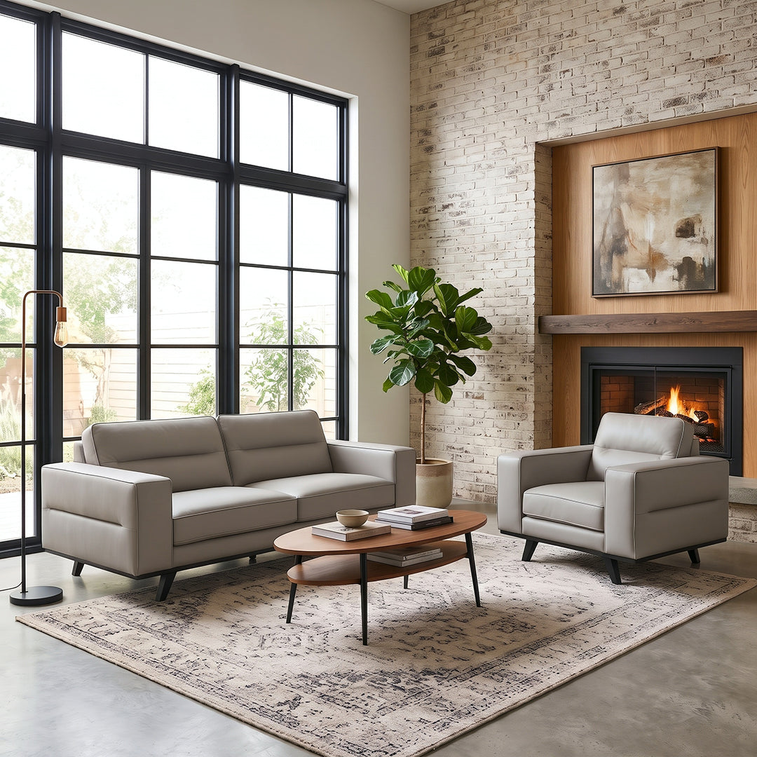 Dayton Sofa and Chair from Intercon in Gray Faux Leather / Leather-Look - Alternate angle