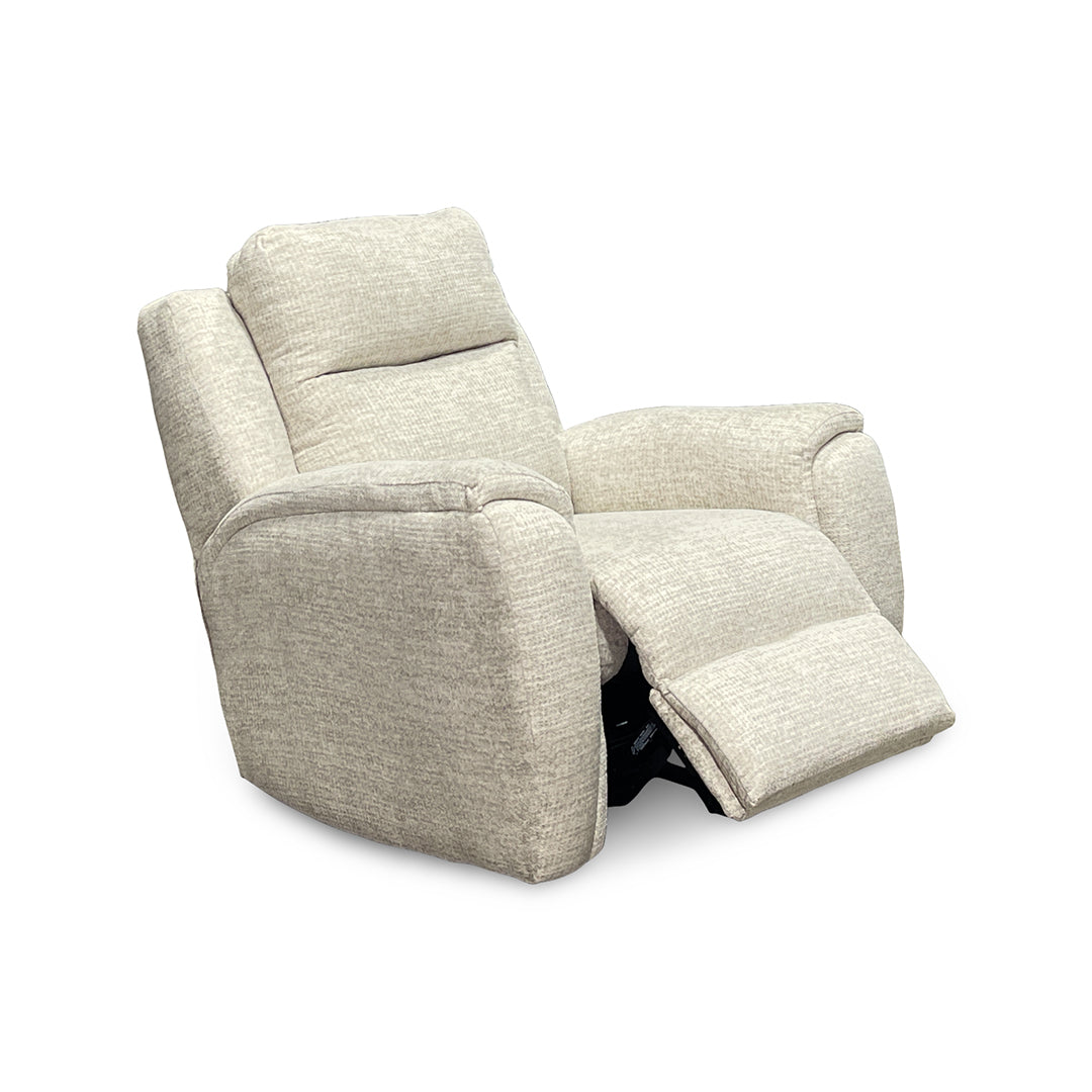 Drake Zero-G Swivel Glider Recliner with Heat &amp; Massage from Southern Motion in Beige Polyester, Made in USA - Reclined position