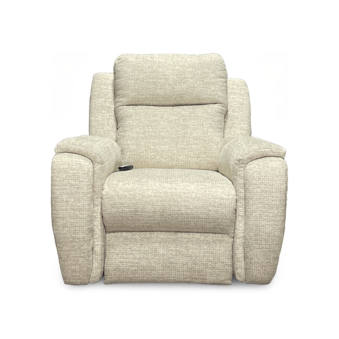 Drake Zero-G Swivel Glider Recliner with Heat &amp; Massage from Southern Motion in Beige Polyester, Made in USA - Reclined position