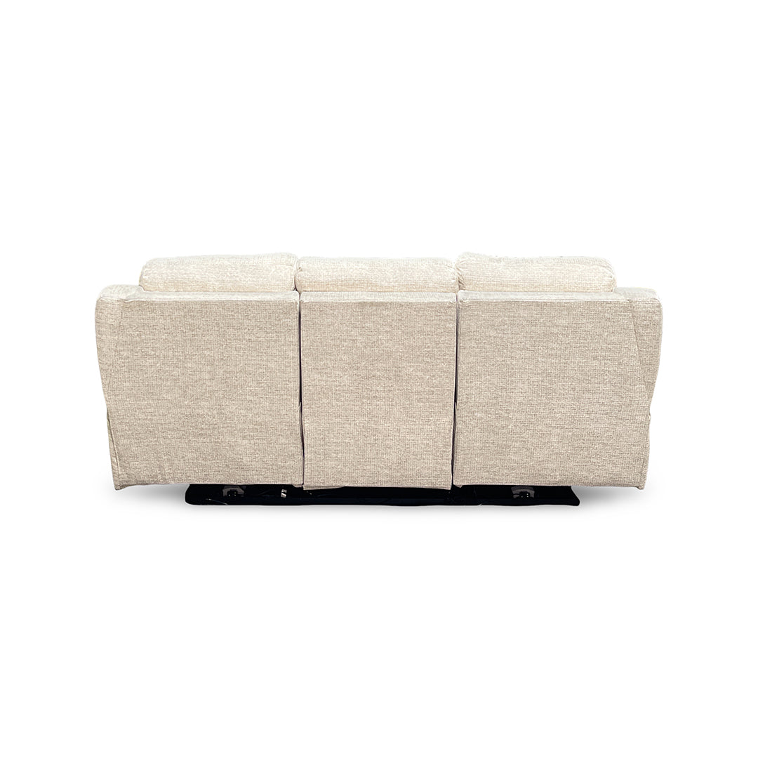 Drake Zero-G Reclining Sofa with Heat &amp; Massage from Southern Motion in Beige Polyester, Made in USA - Reclined position