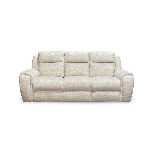 Drake Zero-G Reclining Sofa with Heat &amp; Massage from Southern Motion in Beige Polyester, Made in USA - Reclined position