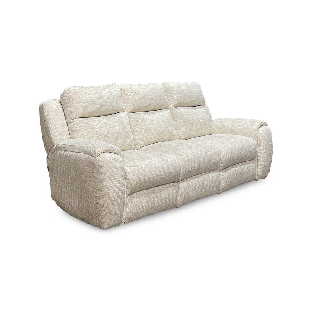 Drake Zero-G Reclining Sofa with Heat &amp; Massage from Southern Motion in Beige Polyester, Made in USA - Reclined position