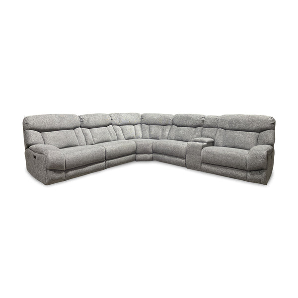 Duncan Power Reclining Sectional (6-Piece) from Cheers in Gray Performance Fabric with Cup Holders, Storage - Reclined position