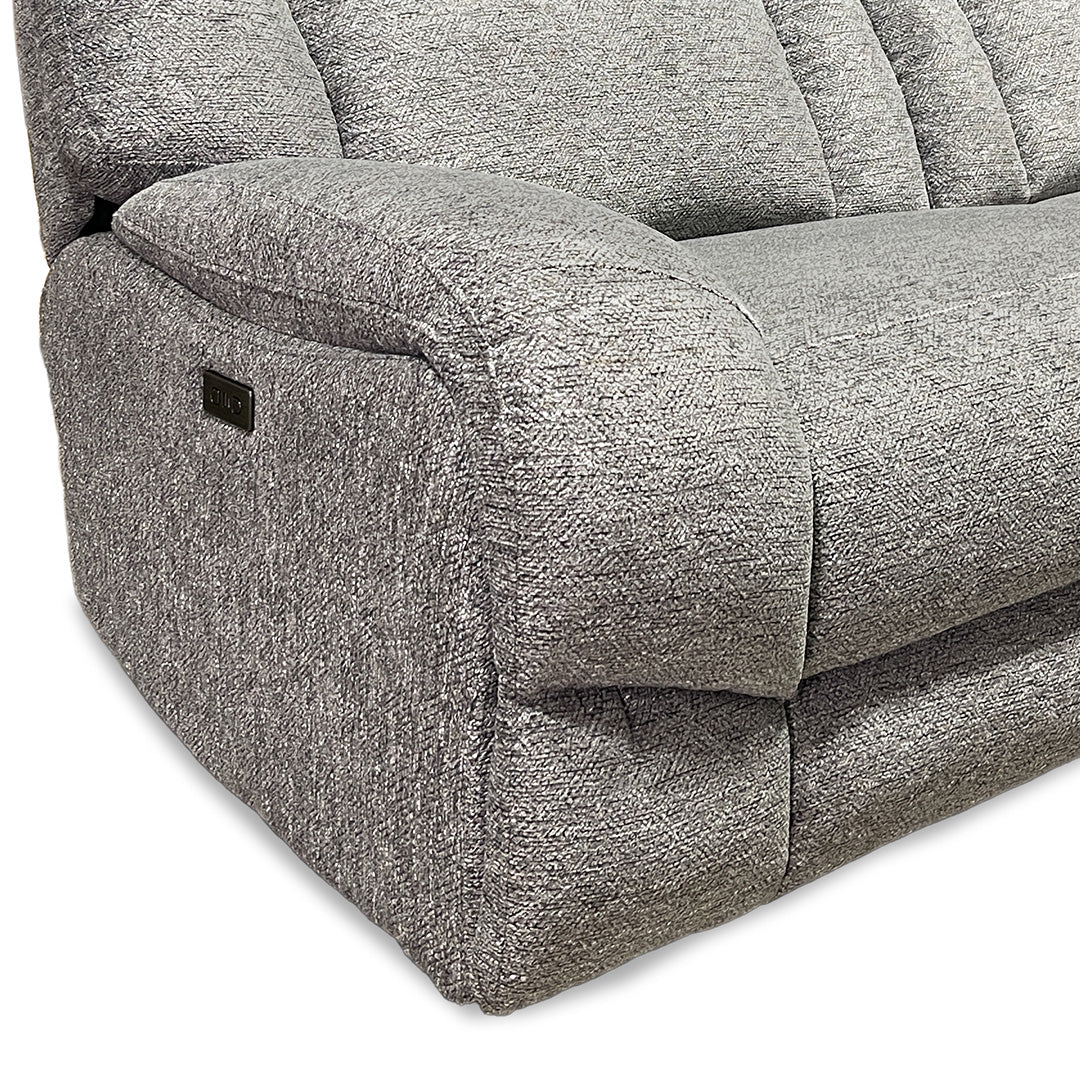 Duncan Power Reclining Sectional (6-Piece) from Cheers in Gray Performance Fabric with Cup Holders, Storage - Reclined position