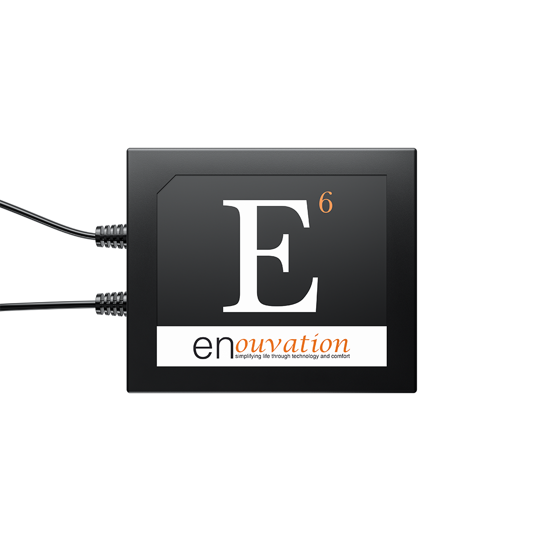 Black electronic device with 'enovation' branding on a white background