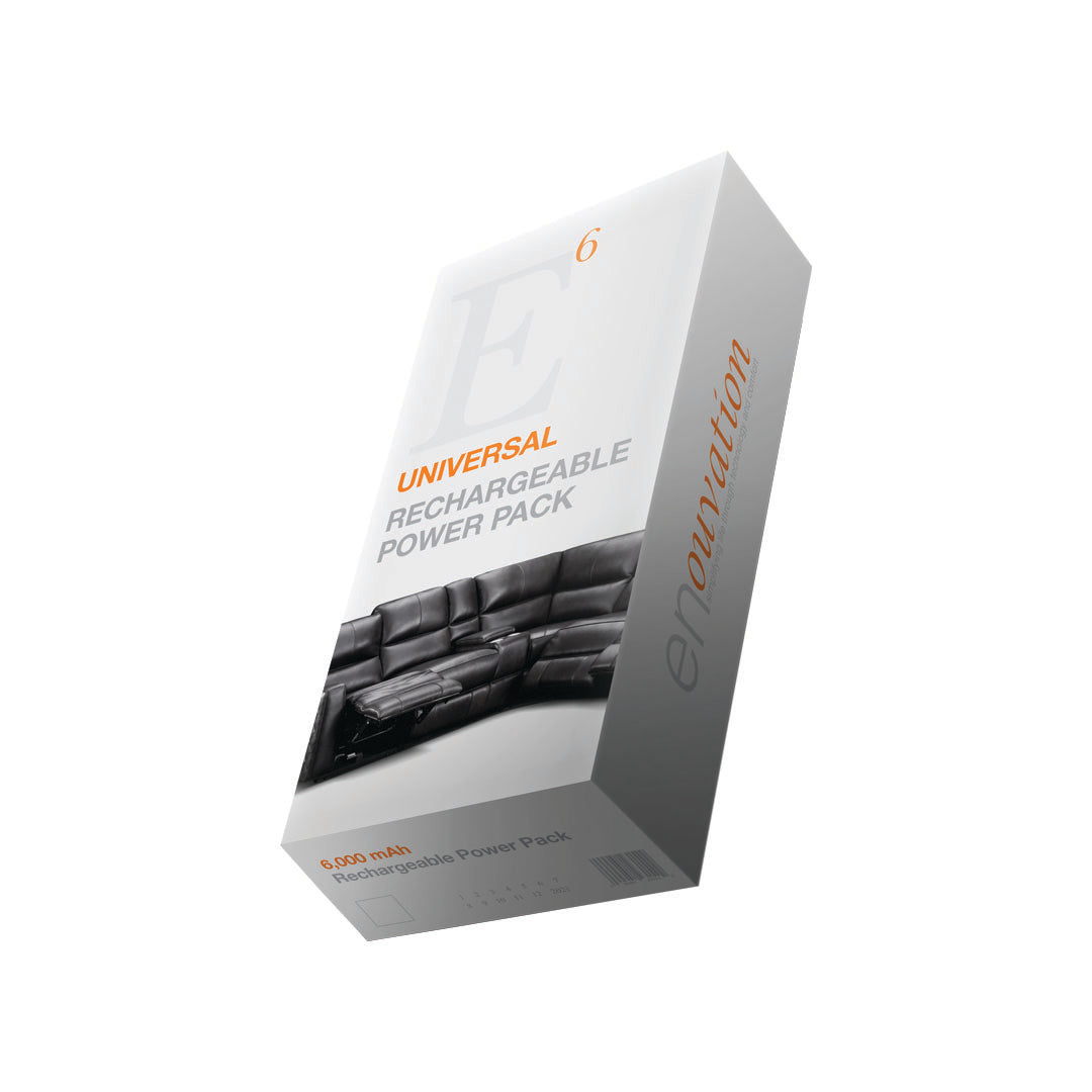 Box of a universal rechargeable power pack with 'evolution' branding on a white background