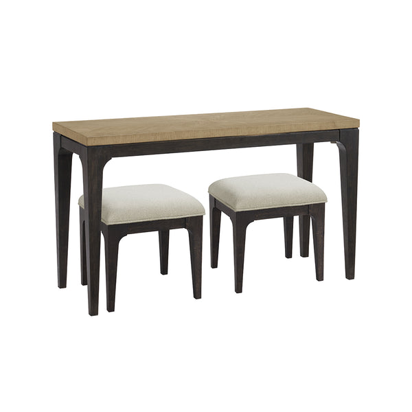Beige Sutton Place Console Table with Stools from Emerald Home Furnishing - Angle view