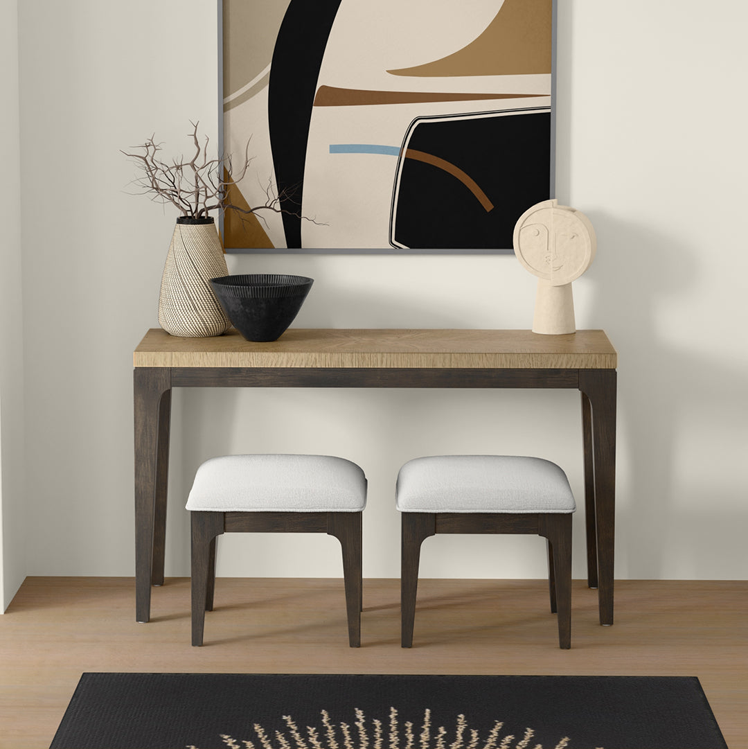 Beige Sutton Place Upholstered Stool from Emerald Home Furnishing - Lifestyle view