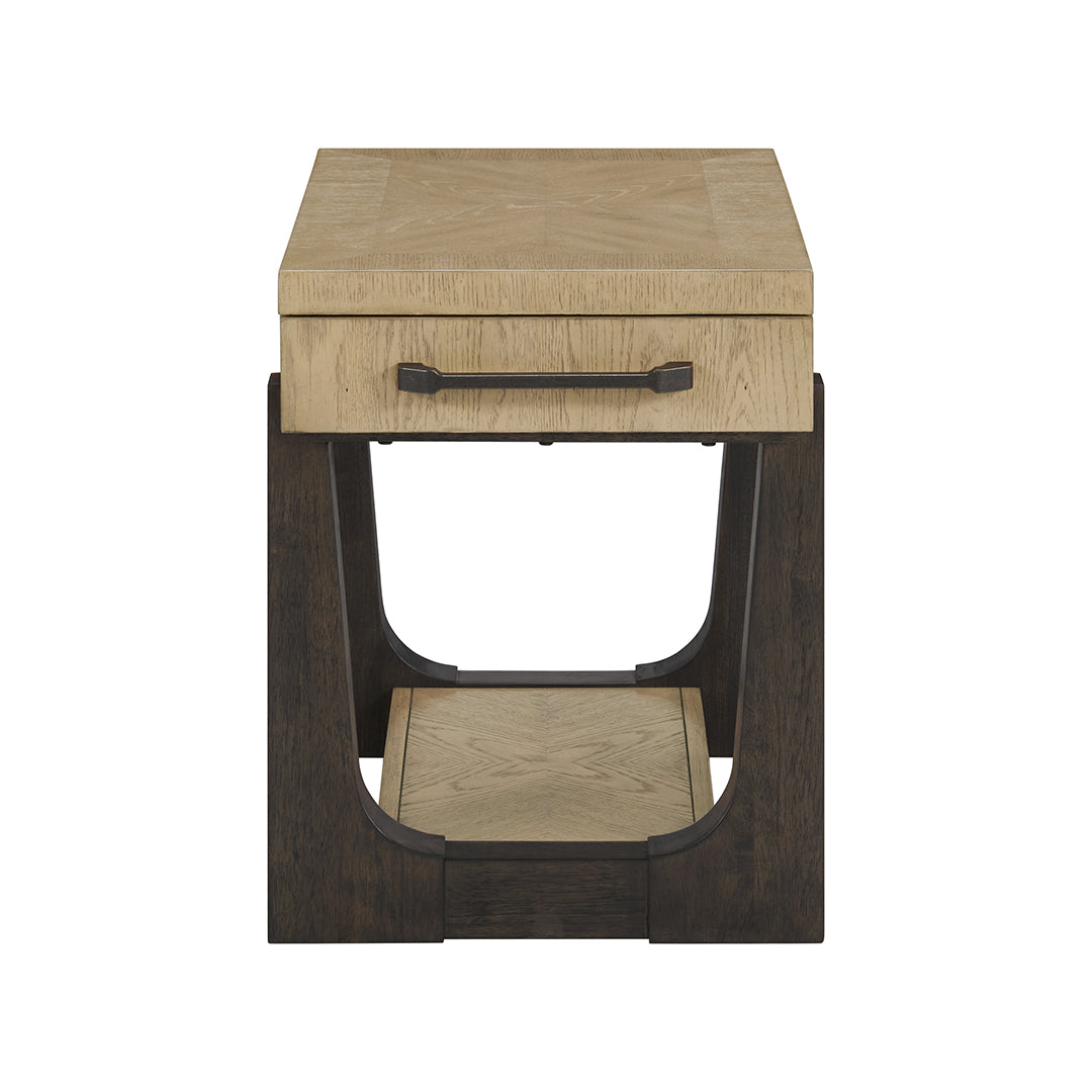 Beige Sutton Place Side Table from Emerald Home Furnishing - Front view