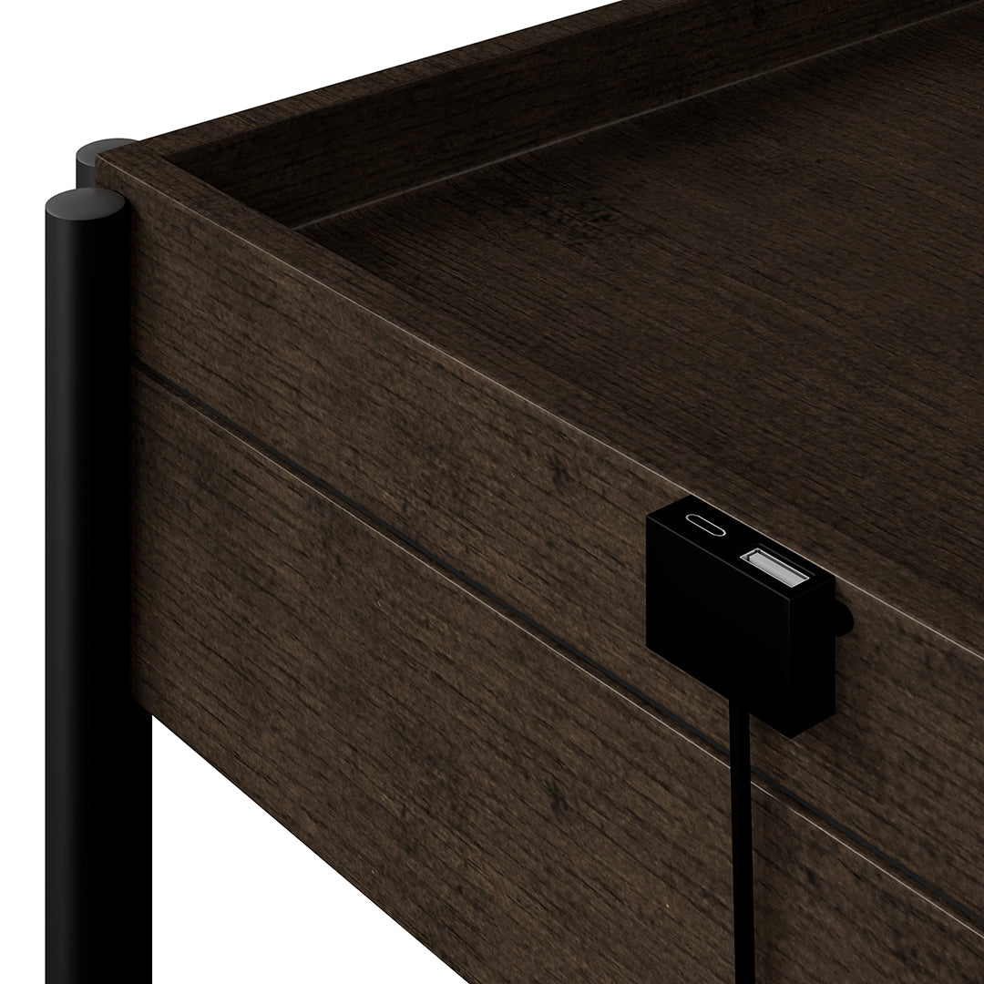 Brown Huron Power Side Table with USB Port from Emerald Home Furnishing - Closeup detail