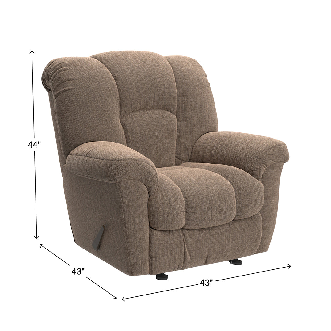 Equalizer Rocker Recliner from Home Stretch in Fabric with Manual Recline, Made in USA - Reclined position
