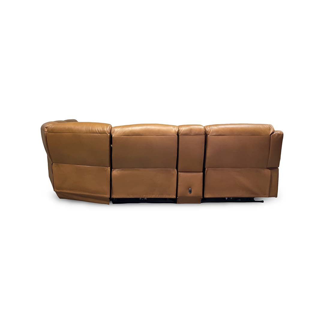 Fonda Leather Power Reclining Sectional (6-Piece) from Cheers in Brown - Reclined position