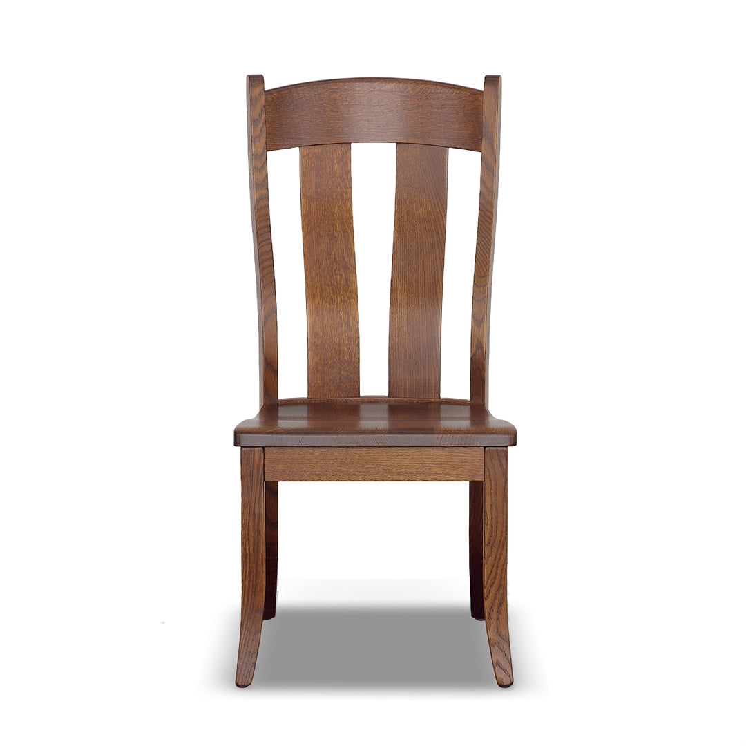 Fort Knox Side Chair: Finished in Aged Centennial. A special Order solid wood collection made by the Amish in Ohio. This Chair has Back slats with lumbar support and a comfortable seat with slight curves for natural support. 