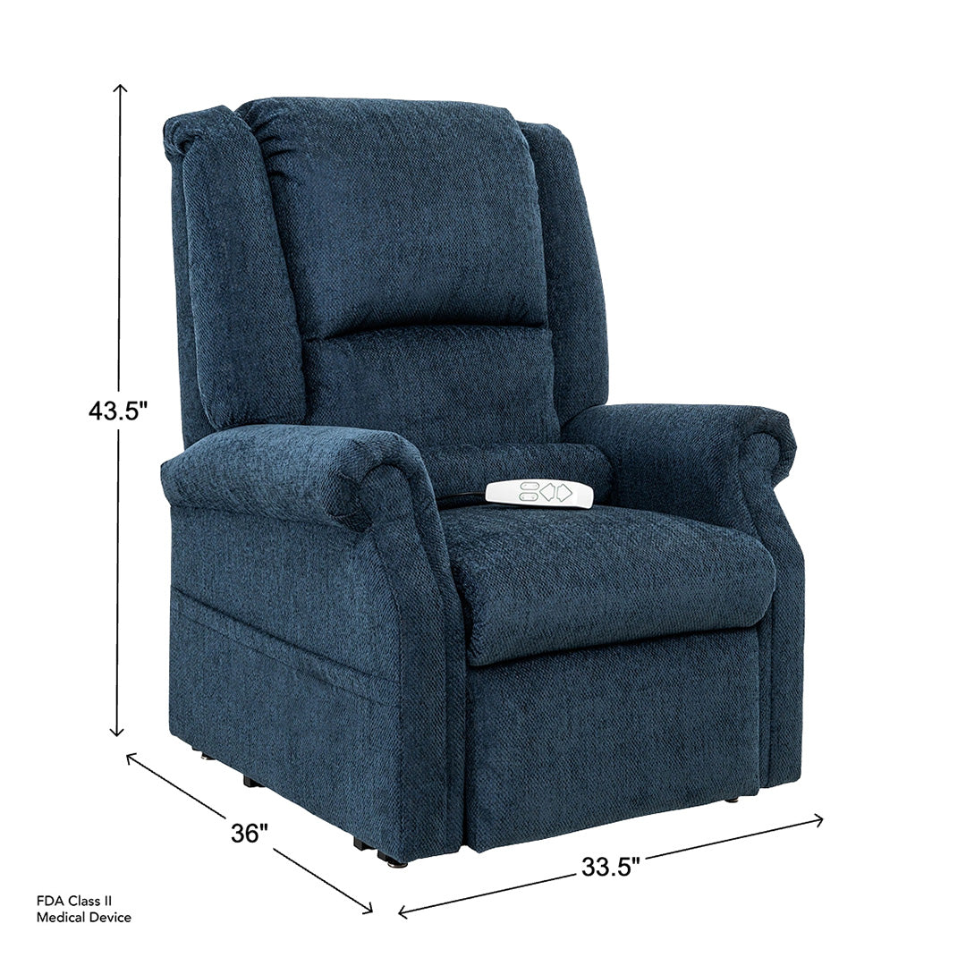 Glendale Power Lift Recliner from Mega Motion in Polyester with Storage, lift chair, Made in USA - Reclined position
