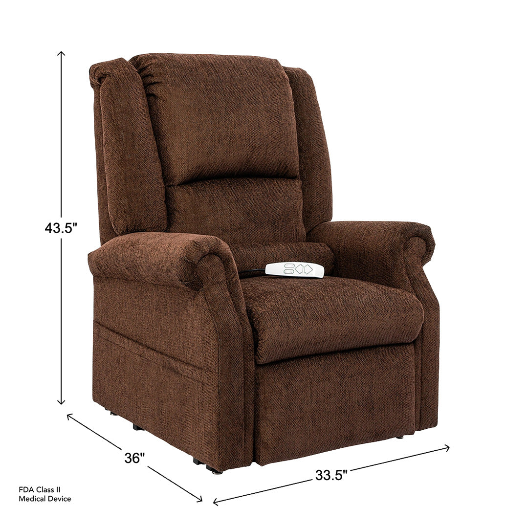 Glendale Power Lift Recliner from Mega Motion in Polyester, Made in USA - Reclined position