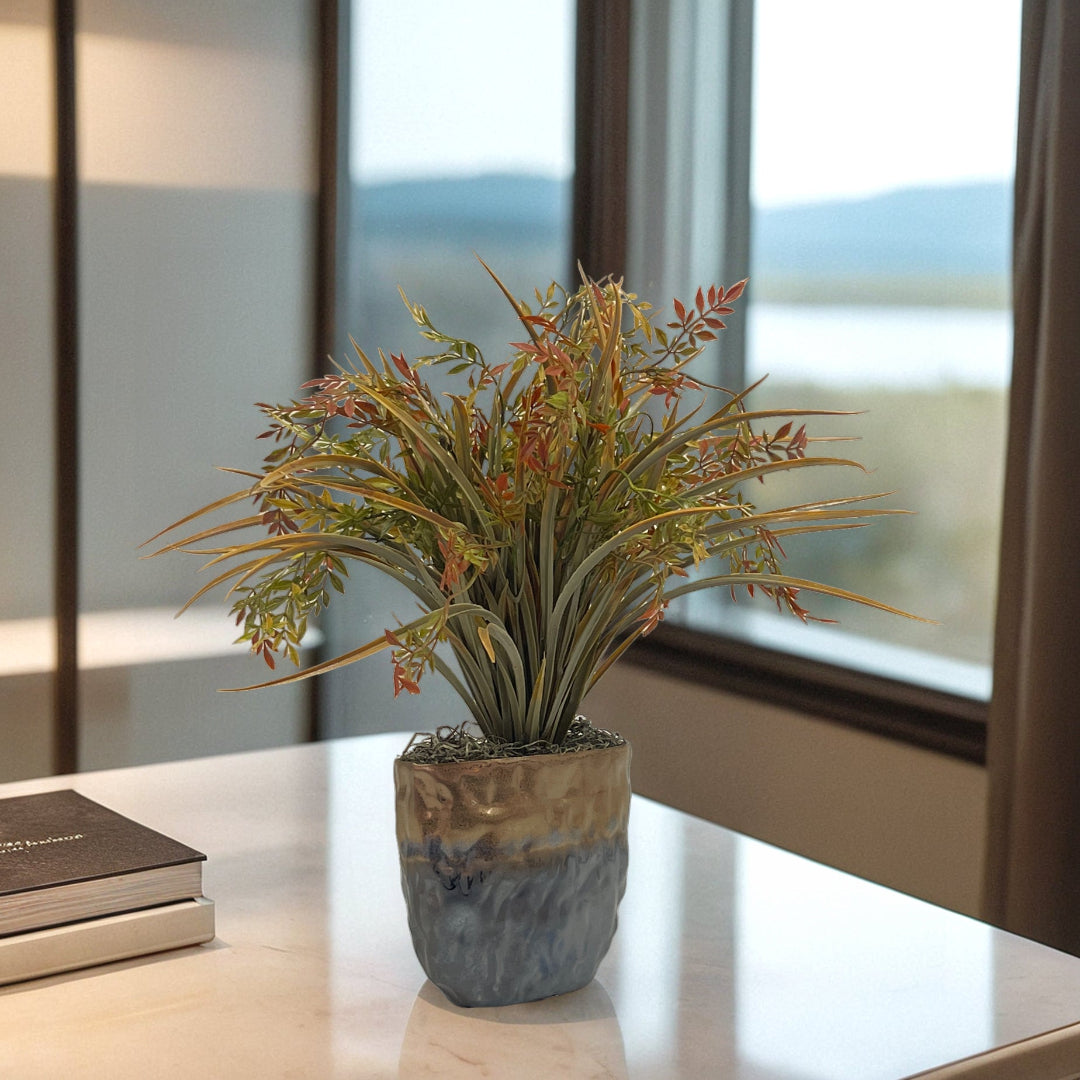 Grass in Metal Planter