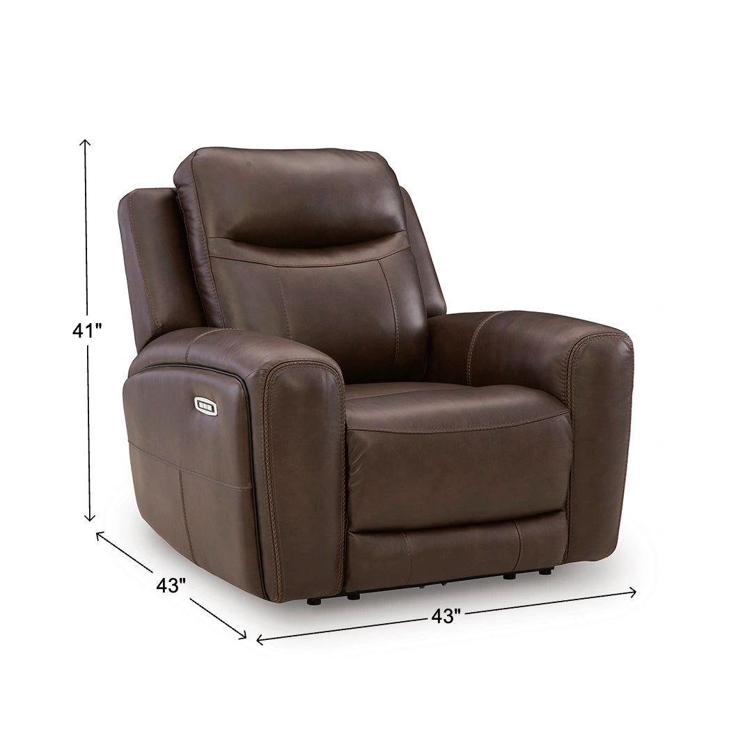Gravier Leather Power Recliner from Signature Design by Ashley in Brown with Power Headrest, Power Lumbar - Reclined position