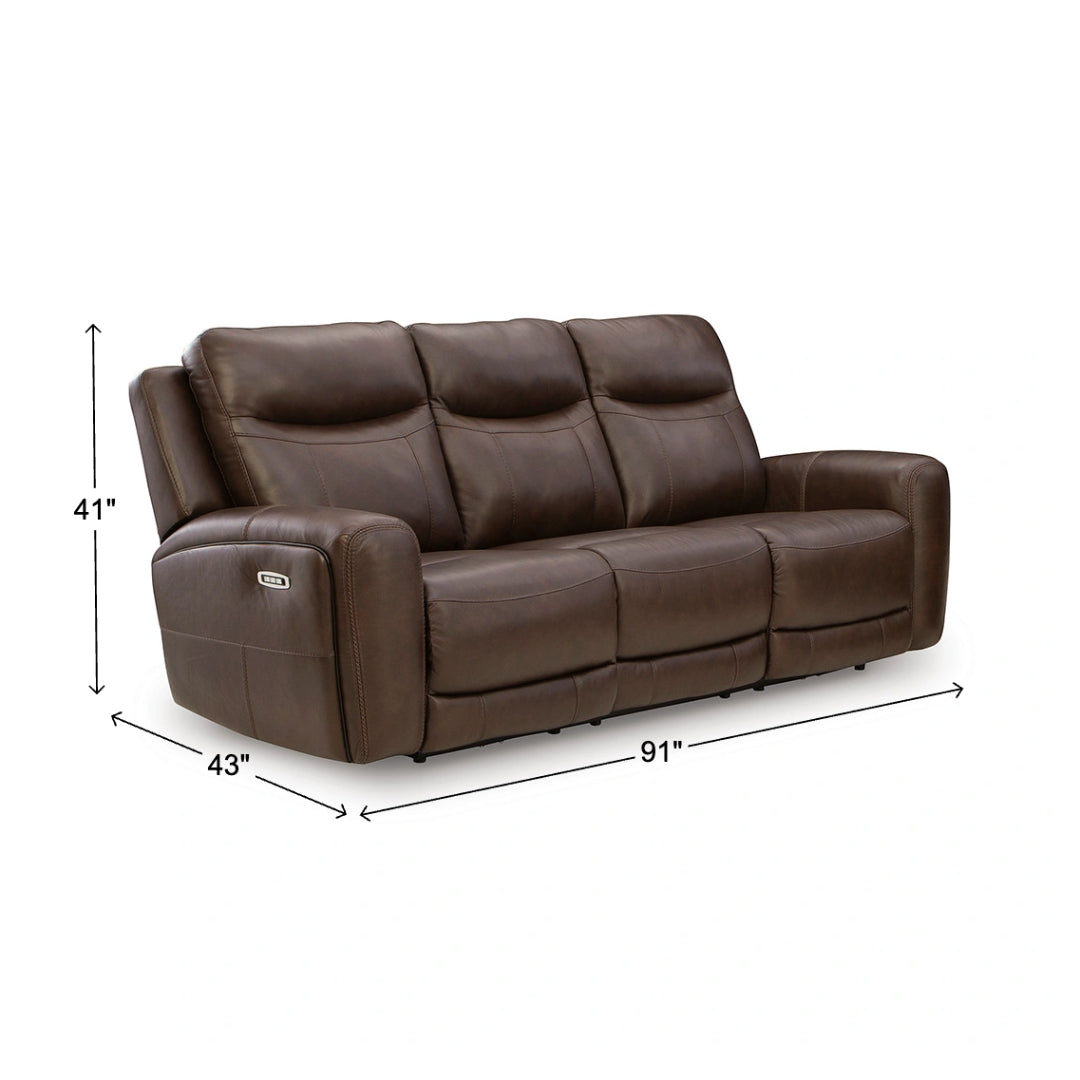 Gravier Leather Power Reclining Sofa from Signature Design by Ashley in Brown - Reclined position