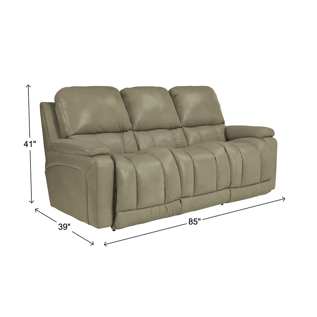 Greyson Leather Power Reclining Sofa with Wireless Remote from La-Z-Boy Incorporated in Beige, Made in USA - Gray finish