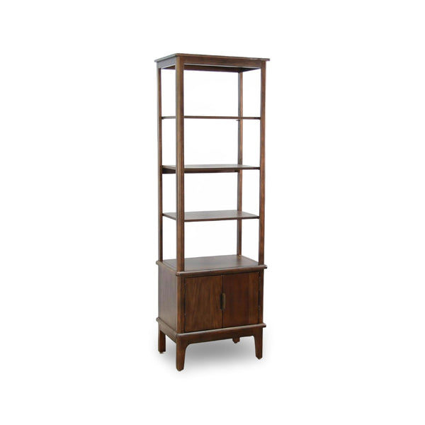 Wooden bookshelf with shelves on a white background