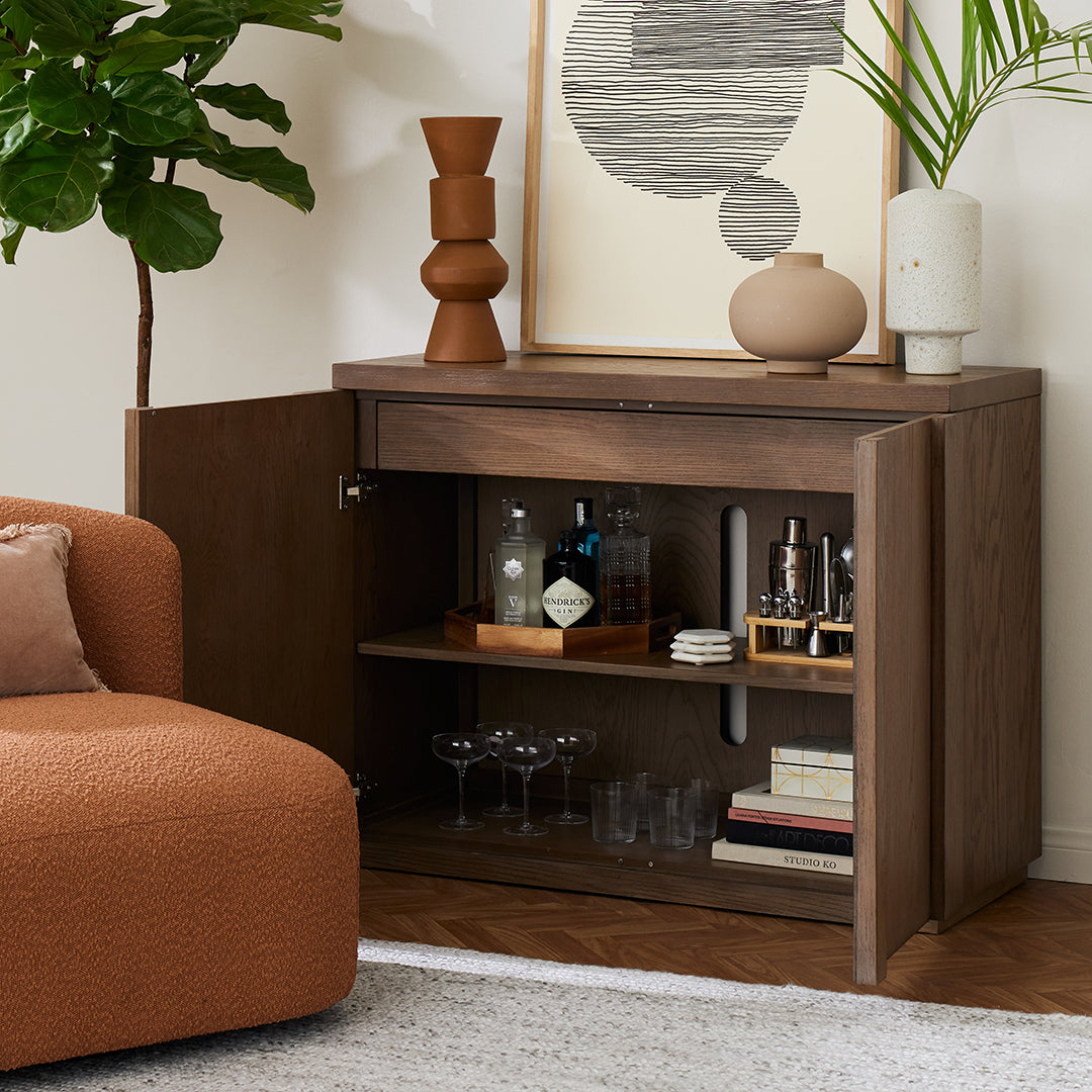 Joybird dark brown wooden two door cabinet 