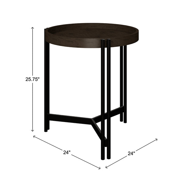 Brown Huron Round Side Table from Emerald Home Furnishing - Side view
