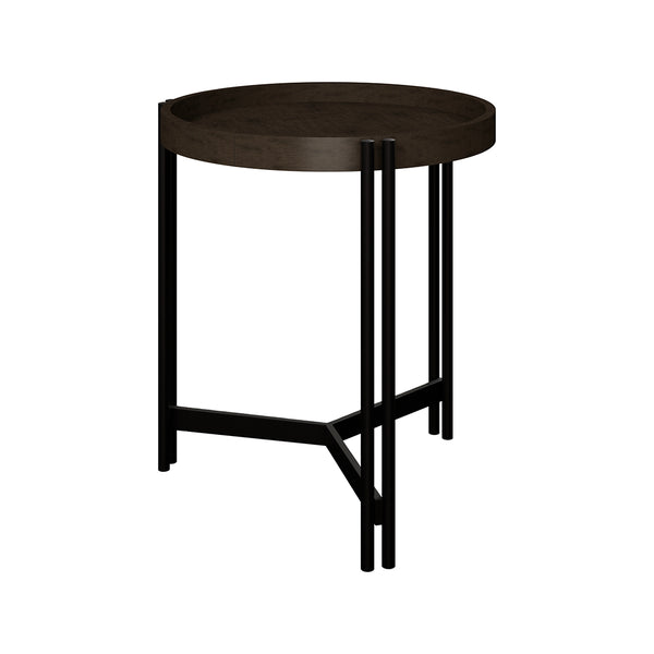 Brown Huron Round Side Table from Emerald Home Furnishing - Side view