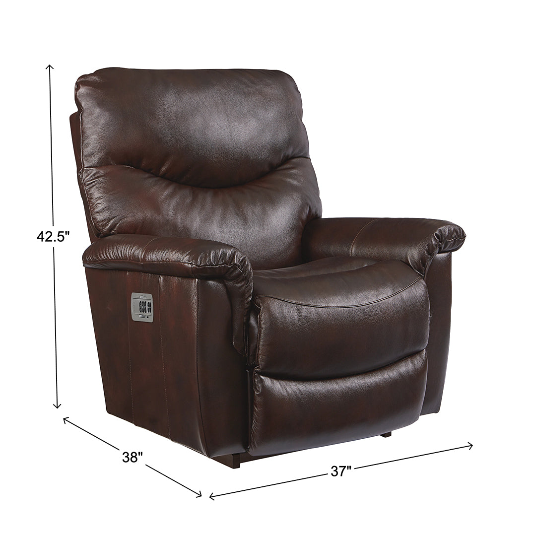 James Leather Power Rocker Recliner from La-Z-Boy Incorporated in Brown with Pet Friendly, Power Headrest, Made in USA - Reclined position