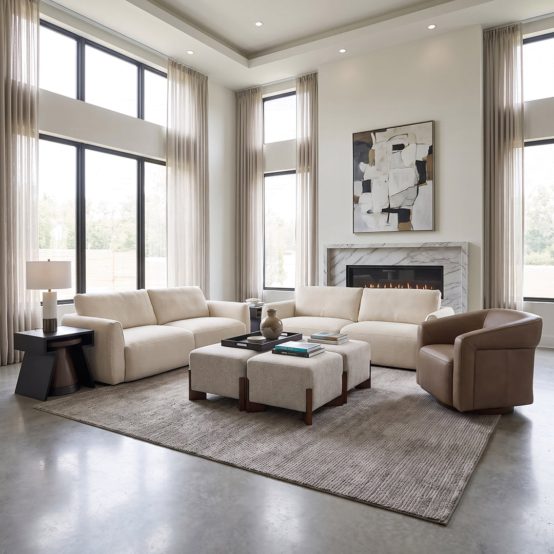 Jasmine Ottoman from Kuka Home in Gray Polyester - Lifestyle view