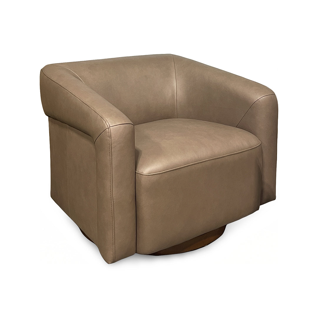 Jasmine Leather Barrel Swivel Chair from Kuka Home in Brown with Swivel - Leather detail