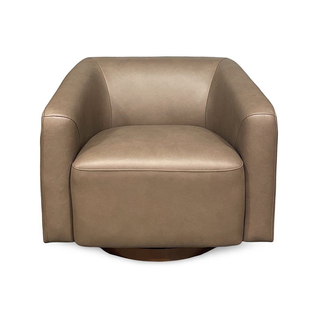 Jasmine Leather Barrel Swivel Chair from Kuka Home in Brown - Leather detail