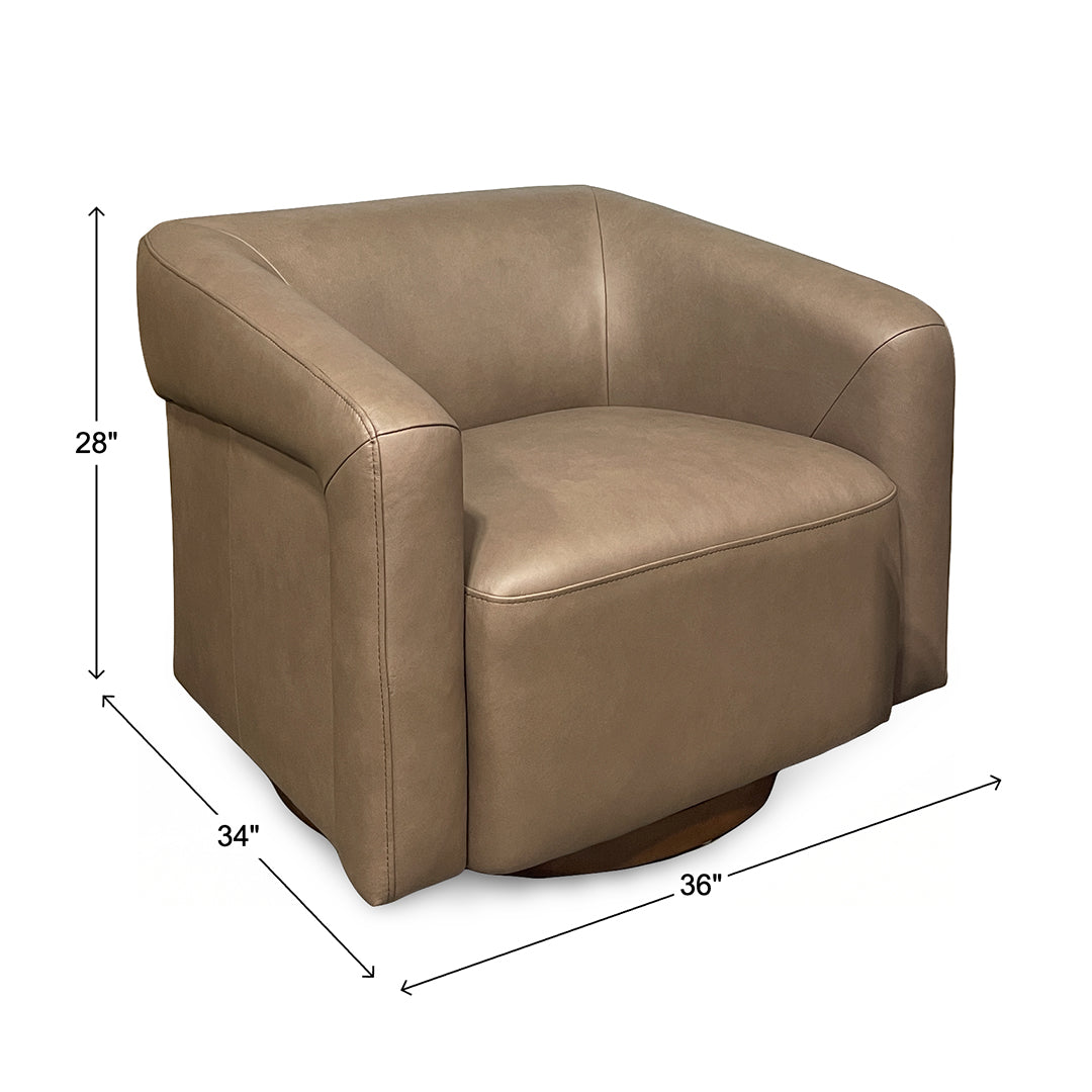 Jasmine Leather Barrel Swivel Chair from Kuka Home in Brown - Leather detail