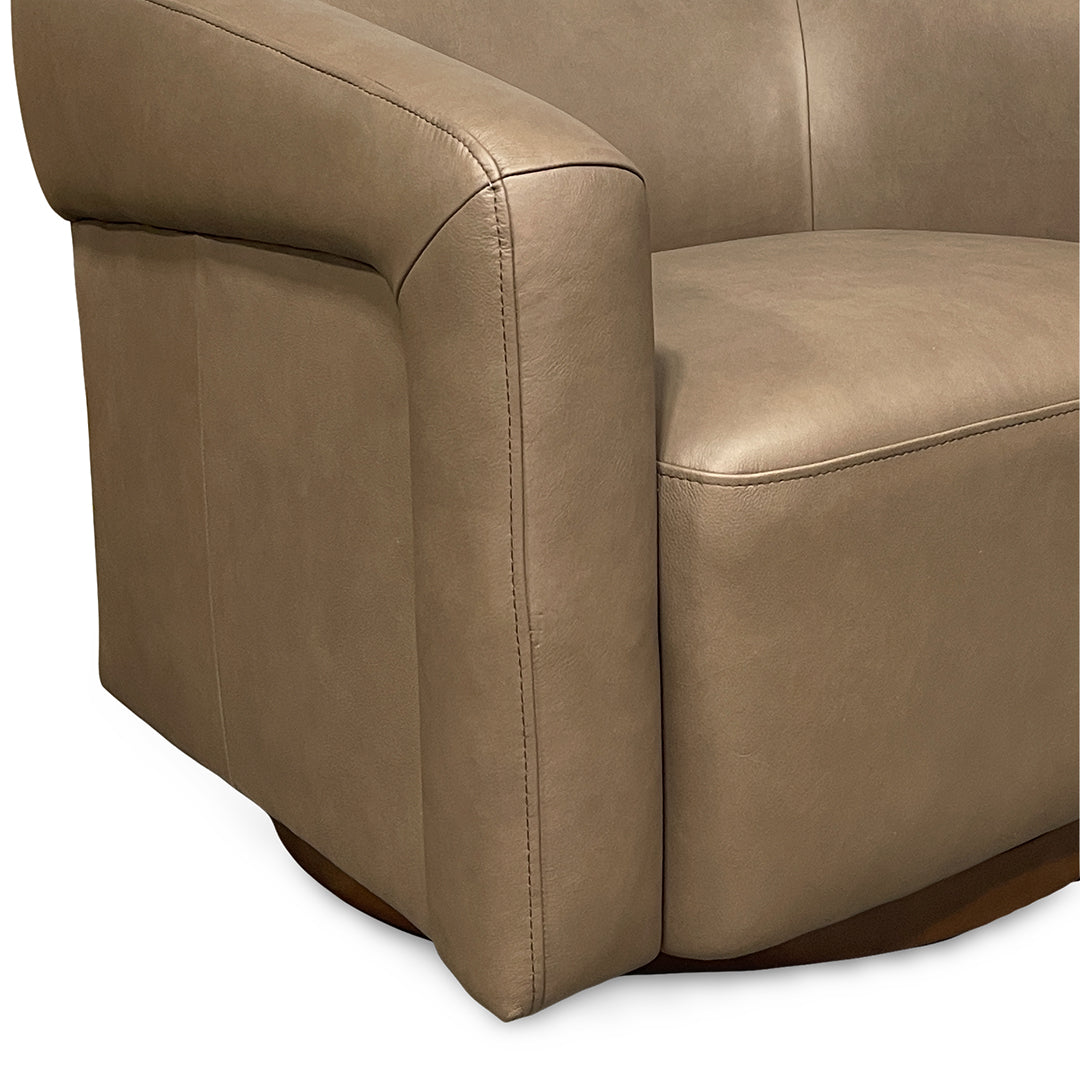 Jasmine Leather Barrel Swivel Chair from Kuka Home in Brown with Swivel - Leather detail